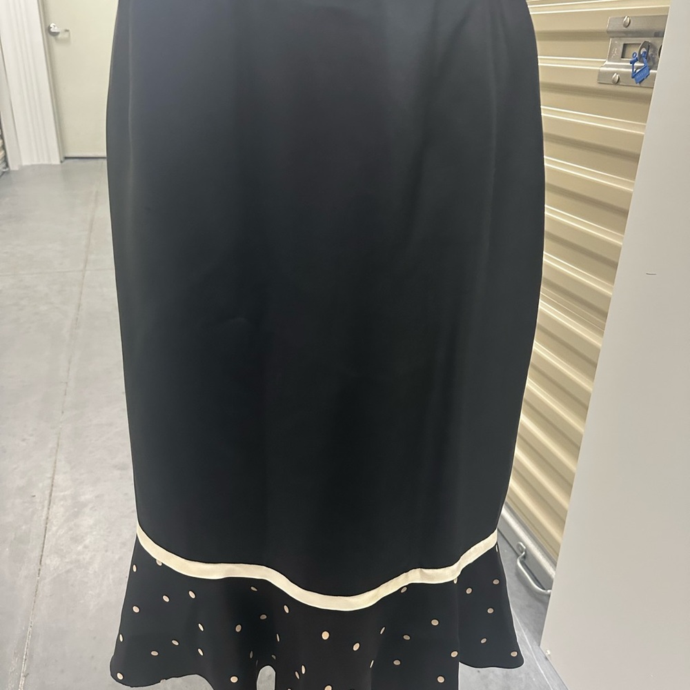Vintage Liz Elana Silk Black Pencil Skirt with Polka Dots